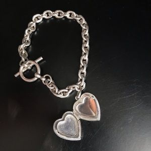 Sterling silver heart locket link bracelet